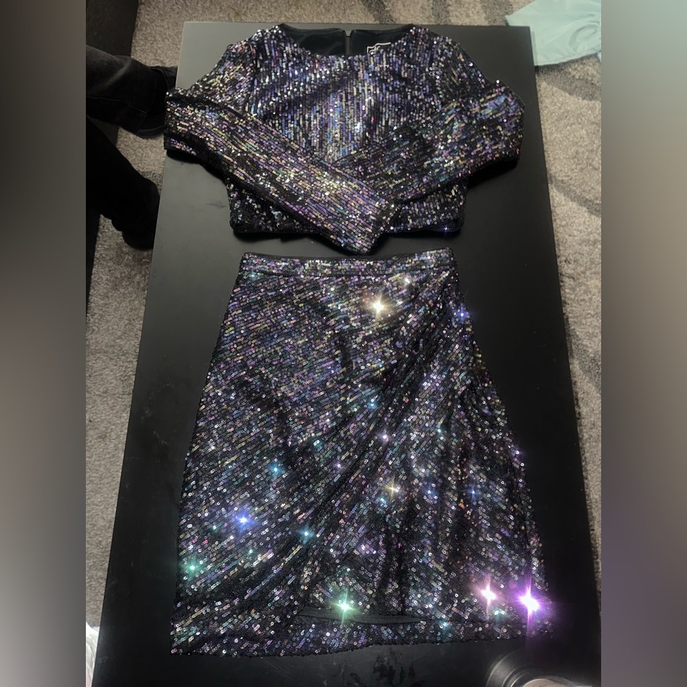 Sequin Long Sleeve Top & Miniskirt